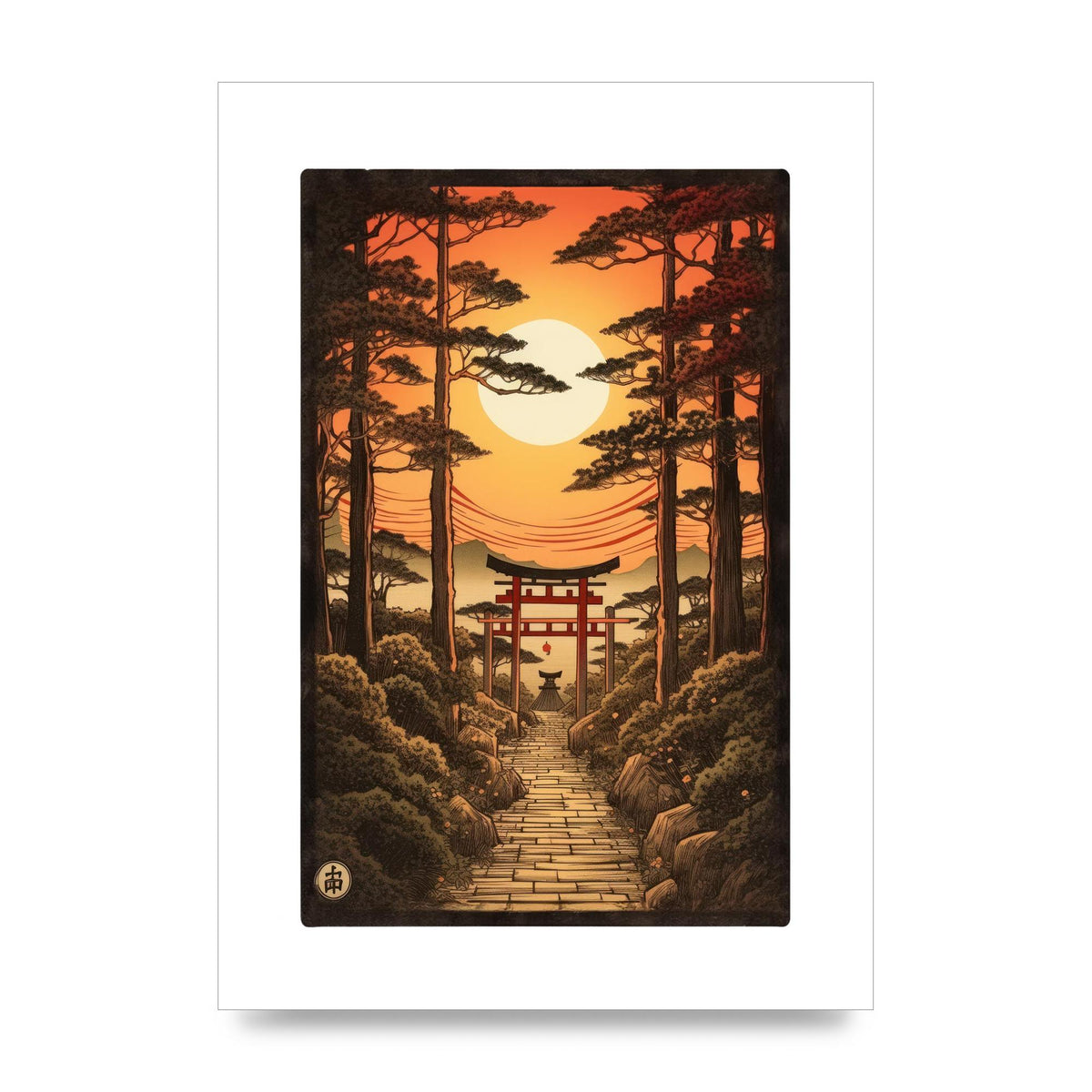 Breathtaking Path Woodblock with Torii Gates