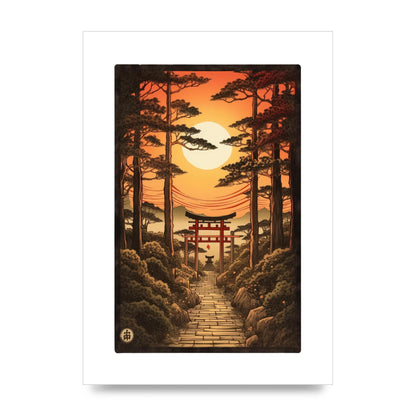 Breathtaking Path Woodblock with Torii Gates