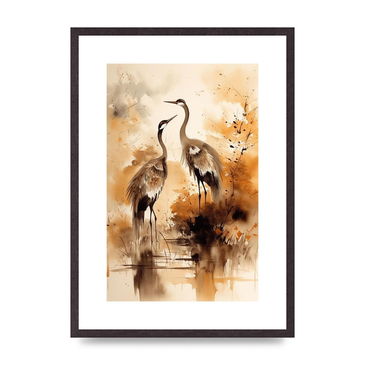 Sumi-e Artwork of Elegant Dancing Cranes