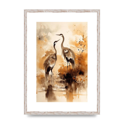 Sumi-e Artwork of Elegant Dancing Cranes