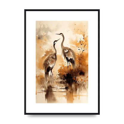 Sumi-e Artwork of Elegant Dancing Cranes