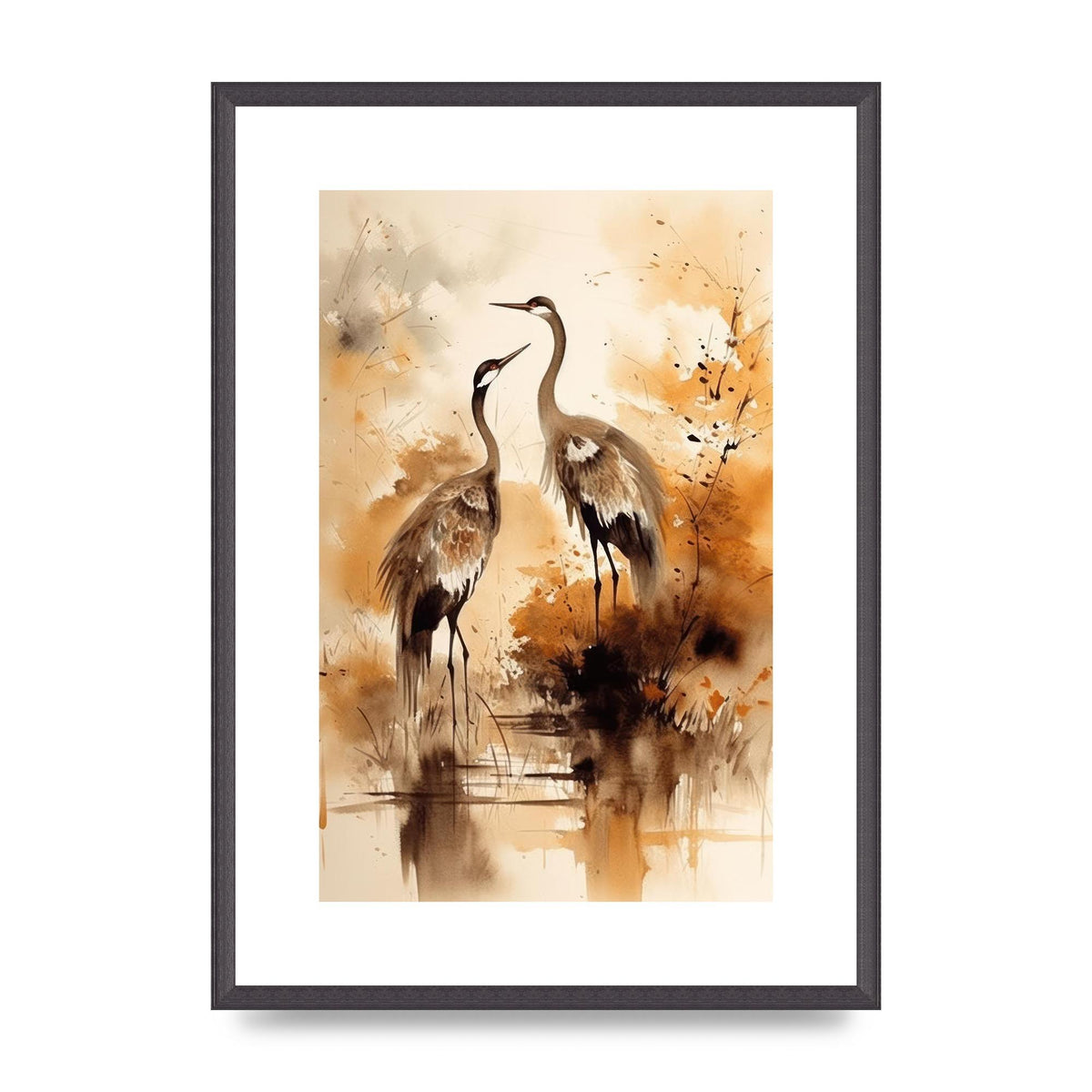 Sumi-e Artwork of Elegant Dancing Cranes