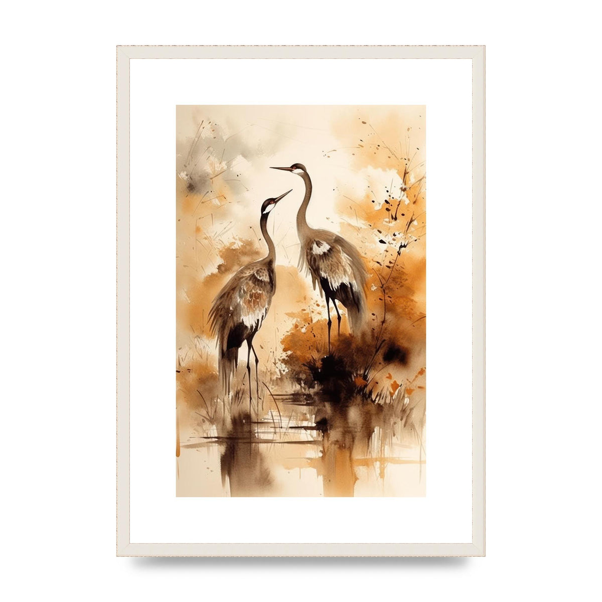 Sumi-e Artwork of Elegant Dancing Cranes