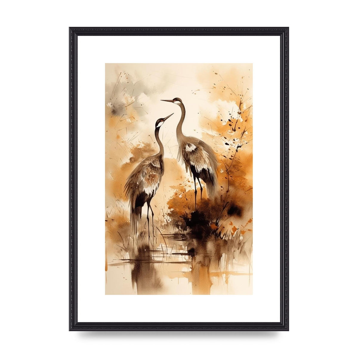 Sumi-e Artwork of Elegant Dancing Cranes