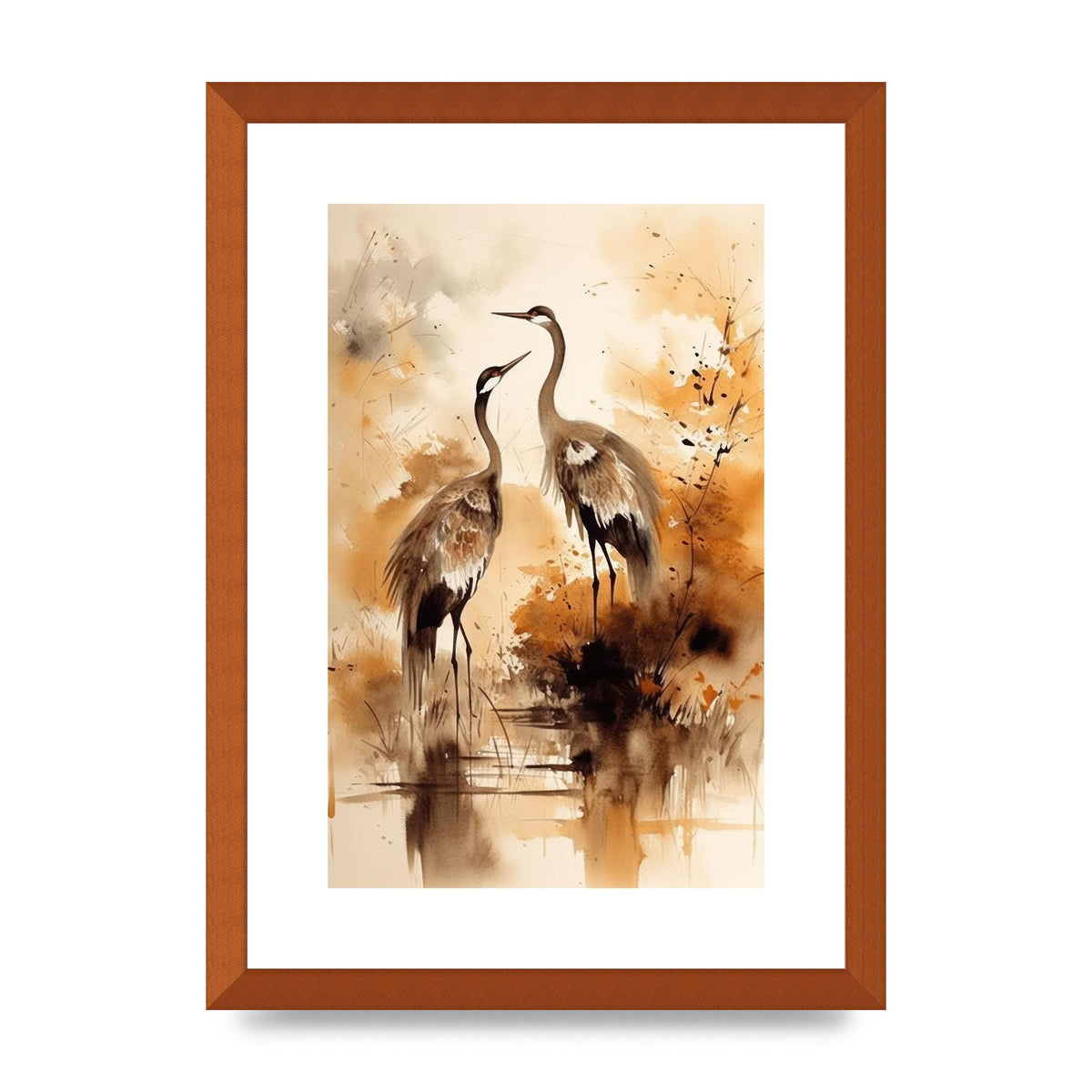 Sumi-e Artwork of Elegant Dancing Cranes