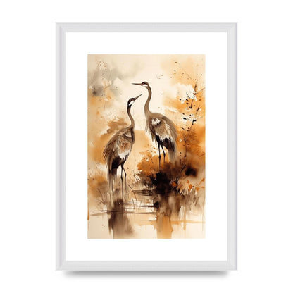 Sumi-e Artwork of Elegant Dancing Cranes