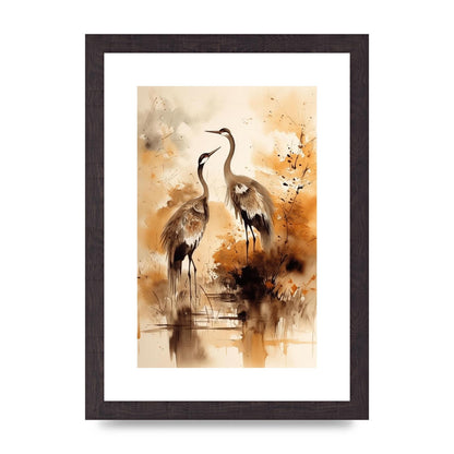 Sumi-e Artwork of Elegant Dancing Cranes