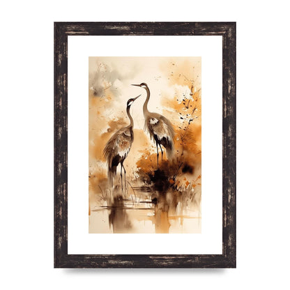 Sumi-e Artwork of Elegant Dancing Cranes