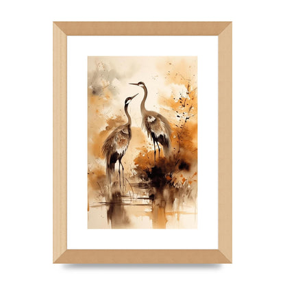 Sumi-e Artwork of Elegant Dancing Cranes
