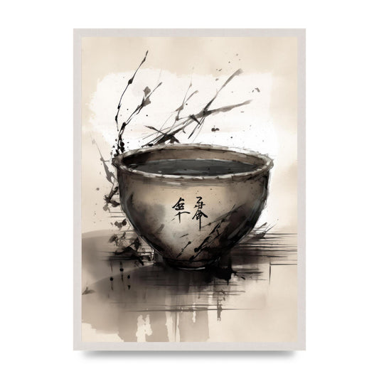 Sumi-e Painting Cracked Teacup Wabi-Sabi