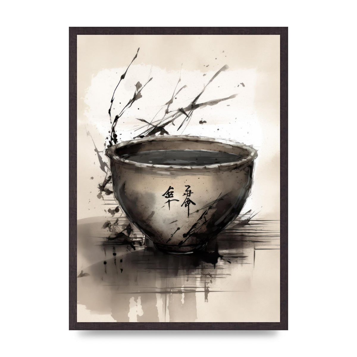 Sumi-e Painting Cracked Teacup Wabi-Sabi
