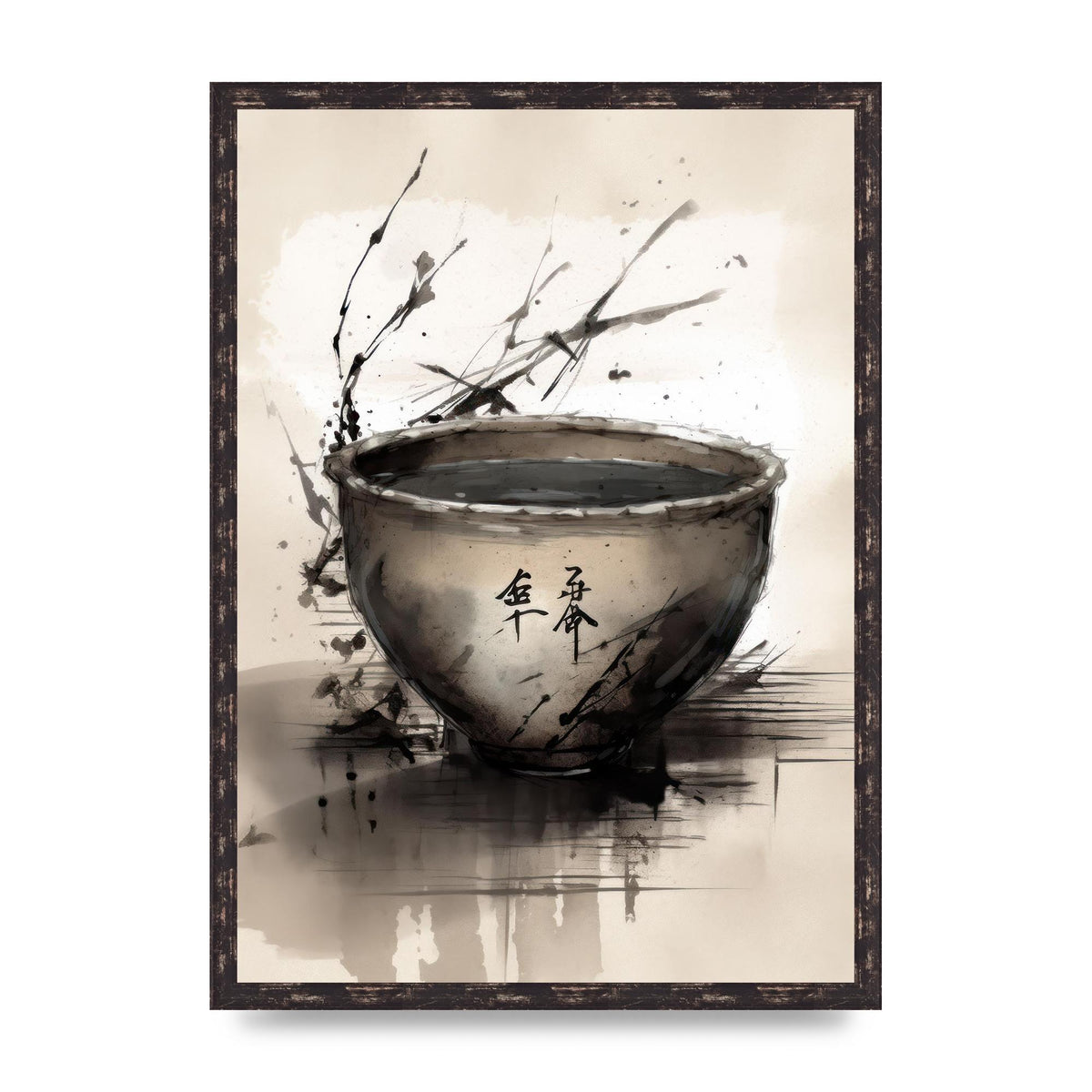 Sumi-e Painting Cracked Teacup Wabi-Sabi