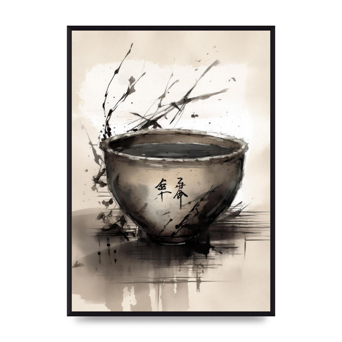 Sumi-e Painting Cracked Teacup Wabi-Sabi