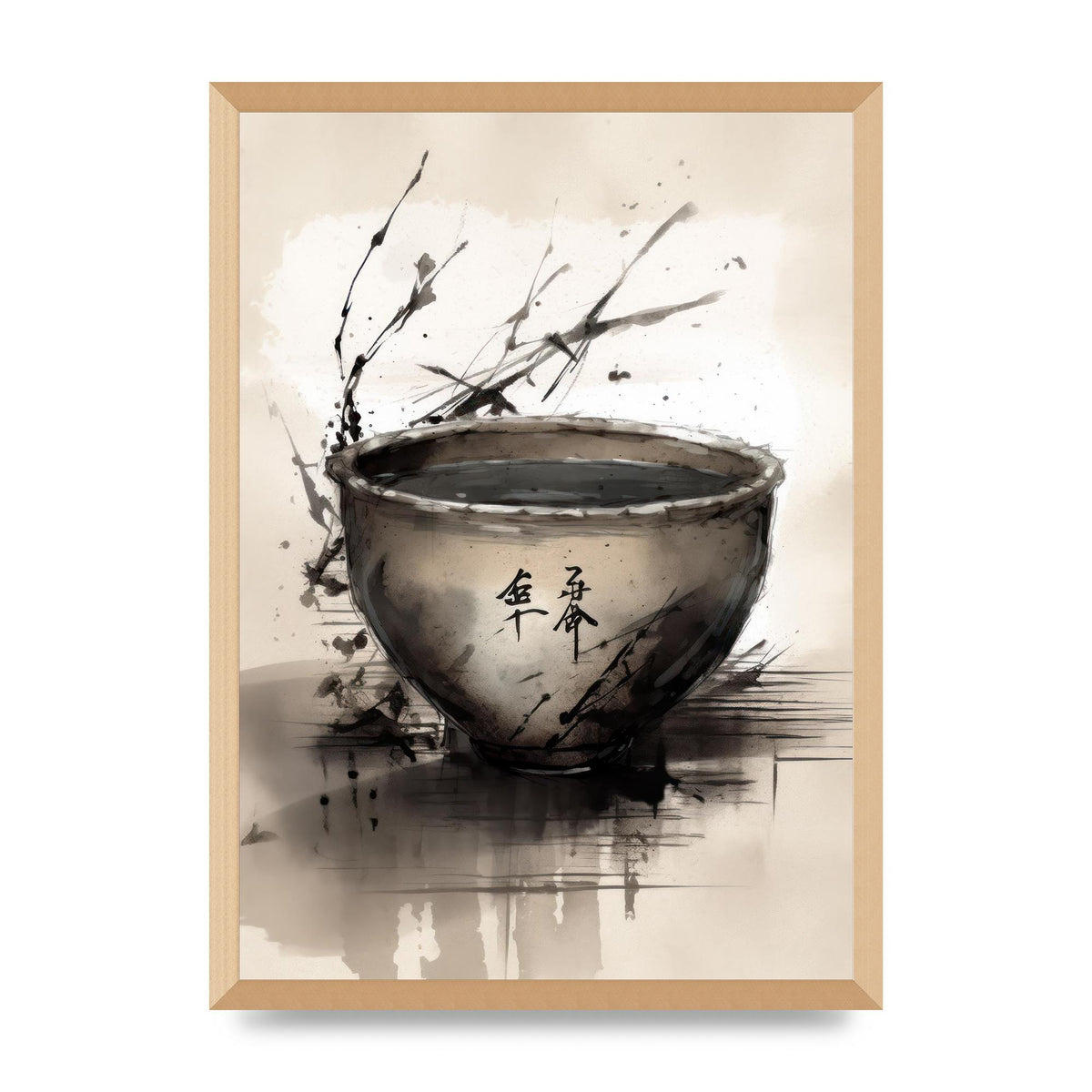 Sumi-e Painting Cracked Teacup Wabi-Sabi