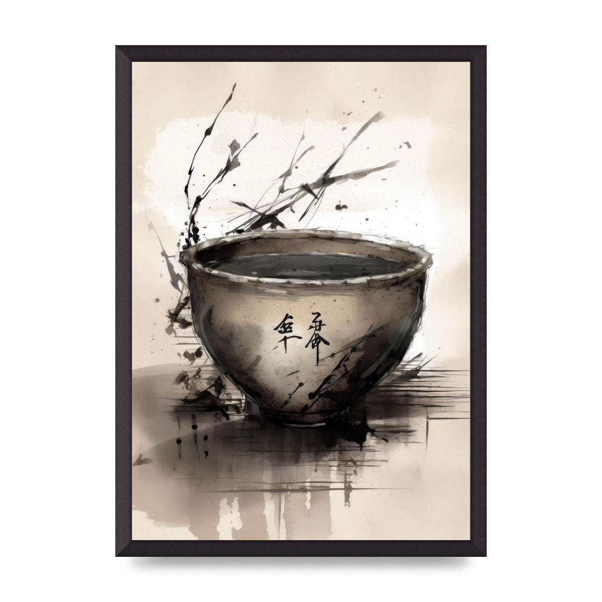 Sumi-e Painting Cracked Teacup Wabi-Sabi