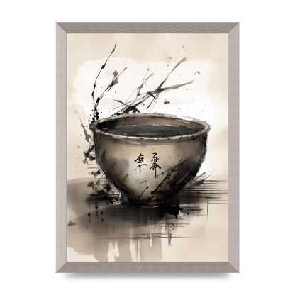 Sumi-e Painting Cracked Teacup Wabi-Sabi