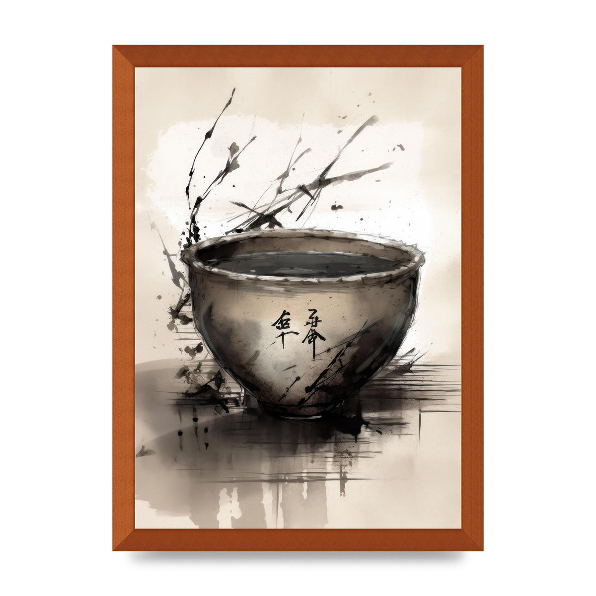 Sumi-e Painting Cracked Teacup Wabi-Sabi