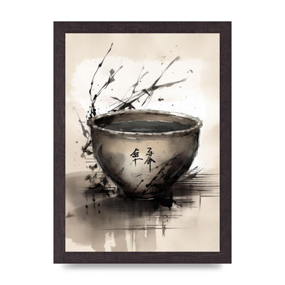 Sumi-e Painting Cracked Teacup Wabi-Sabi