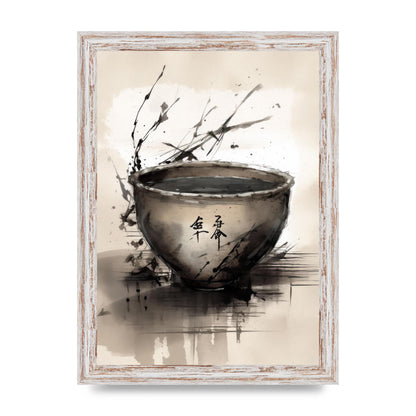 Sumi-e Painting Cracked Teacup Wabi-Sabi
