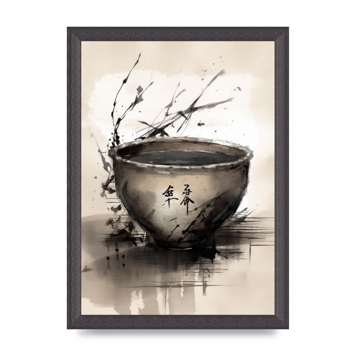Sumi-e Painting Cracked Teacup Wabi-Sabi