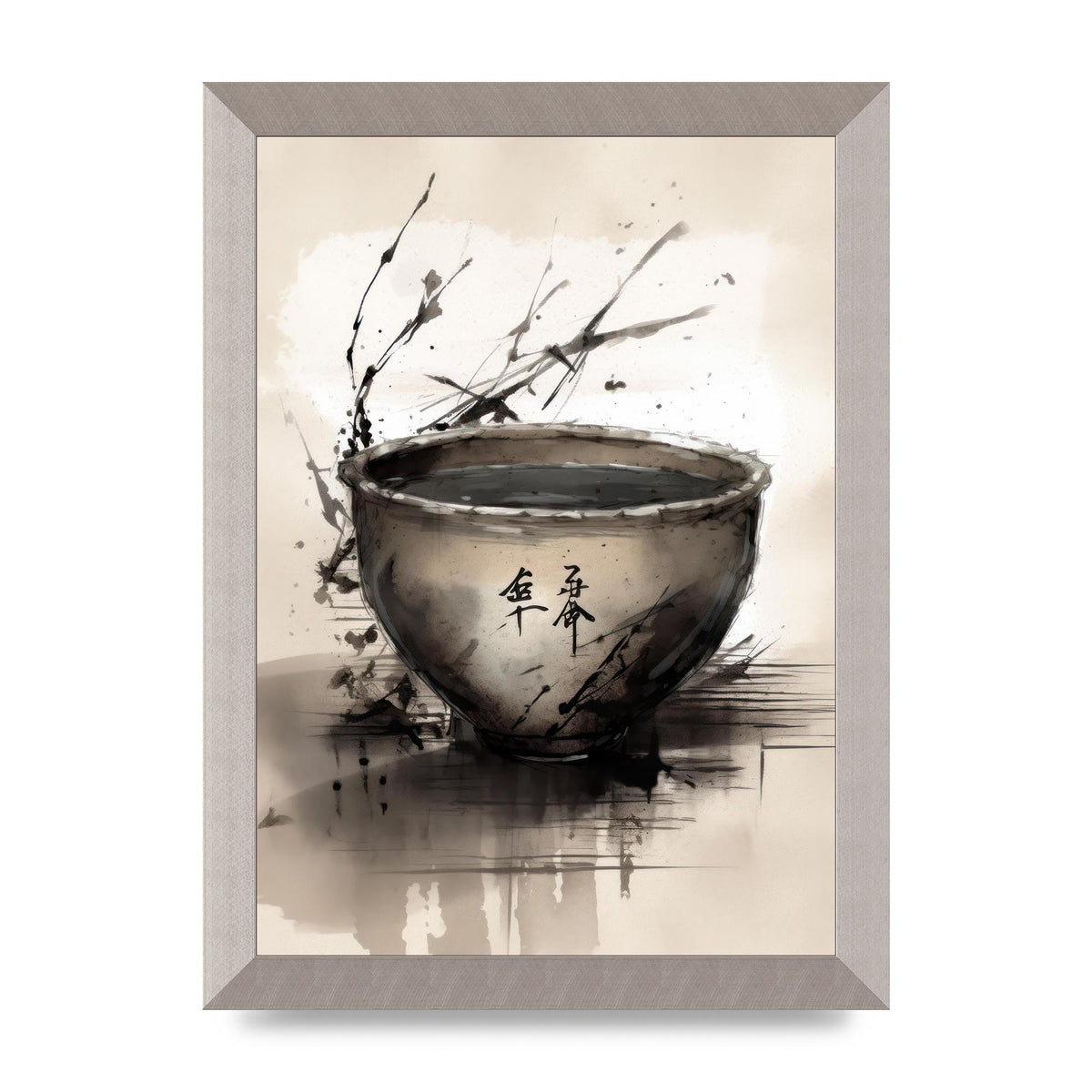 Sumi-e Painting Cracked Teacup Wabi-Sabi