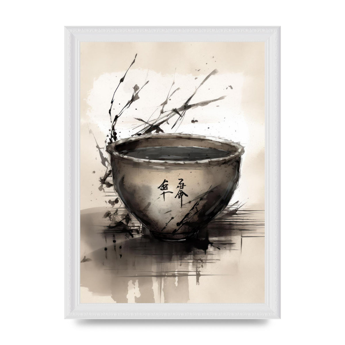Sumi-e Painting Cracked Teacup Wabi-Sabi