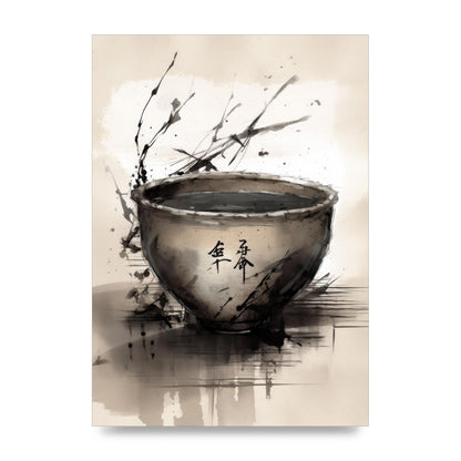 Sumi-e Painting Cracked Teacup Wabi-Sabi