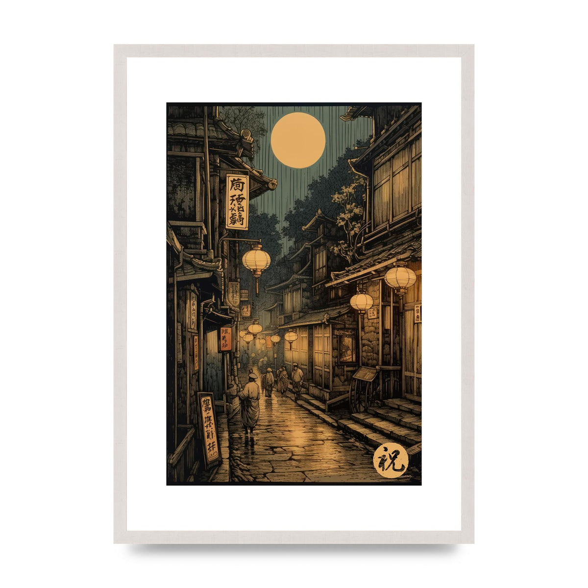 Lantern-lit Alley in Old Japan Lithograph
