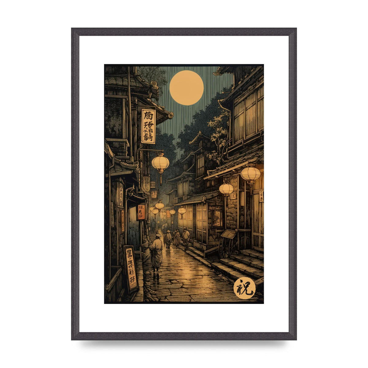 Lantern-lit Alley in Old Japan Lithograph