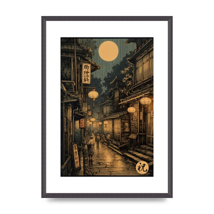 Lantern-lit Alley in Old Japan Lithograph