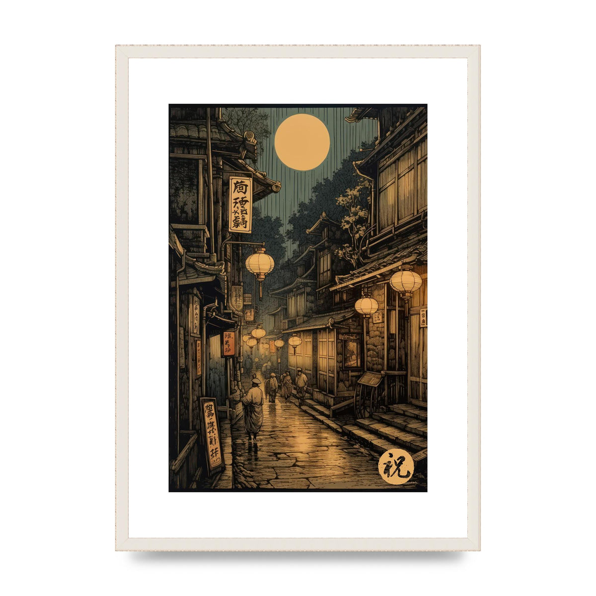 Lantern-lit Alley in Old Japan Lithograph