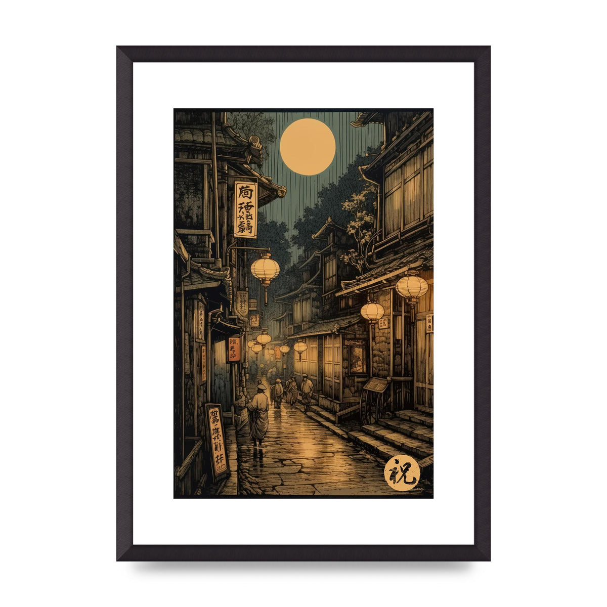 Lantern-lit Alley in Old Japan Lithograph