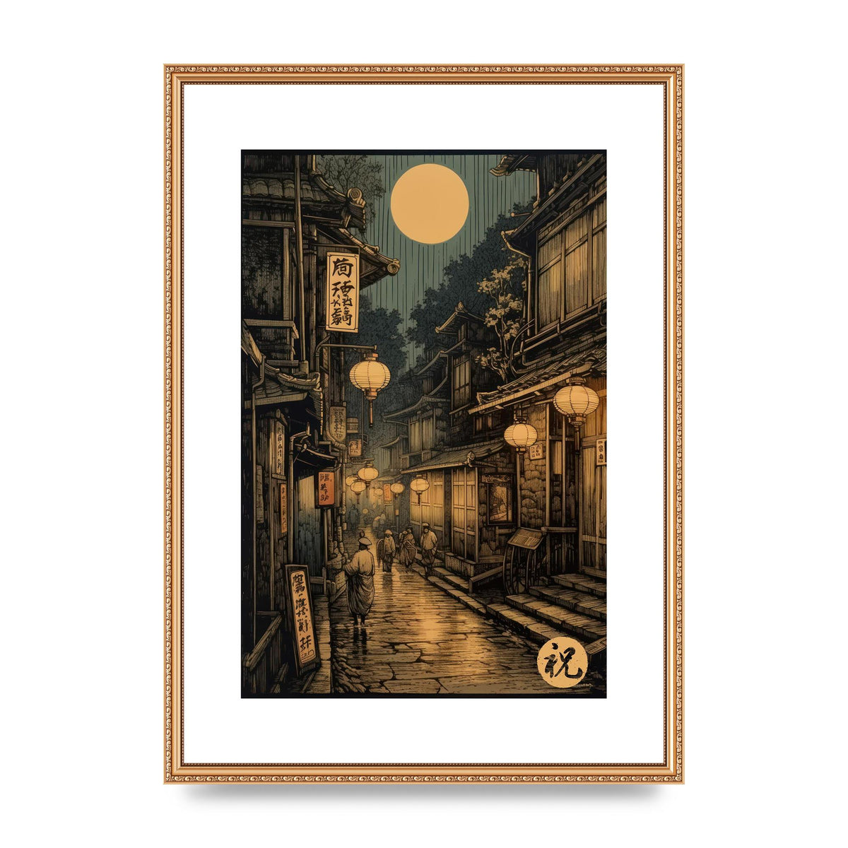 Lantern-lit Alley in Old Japan Lithograph