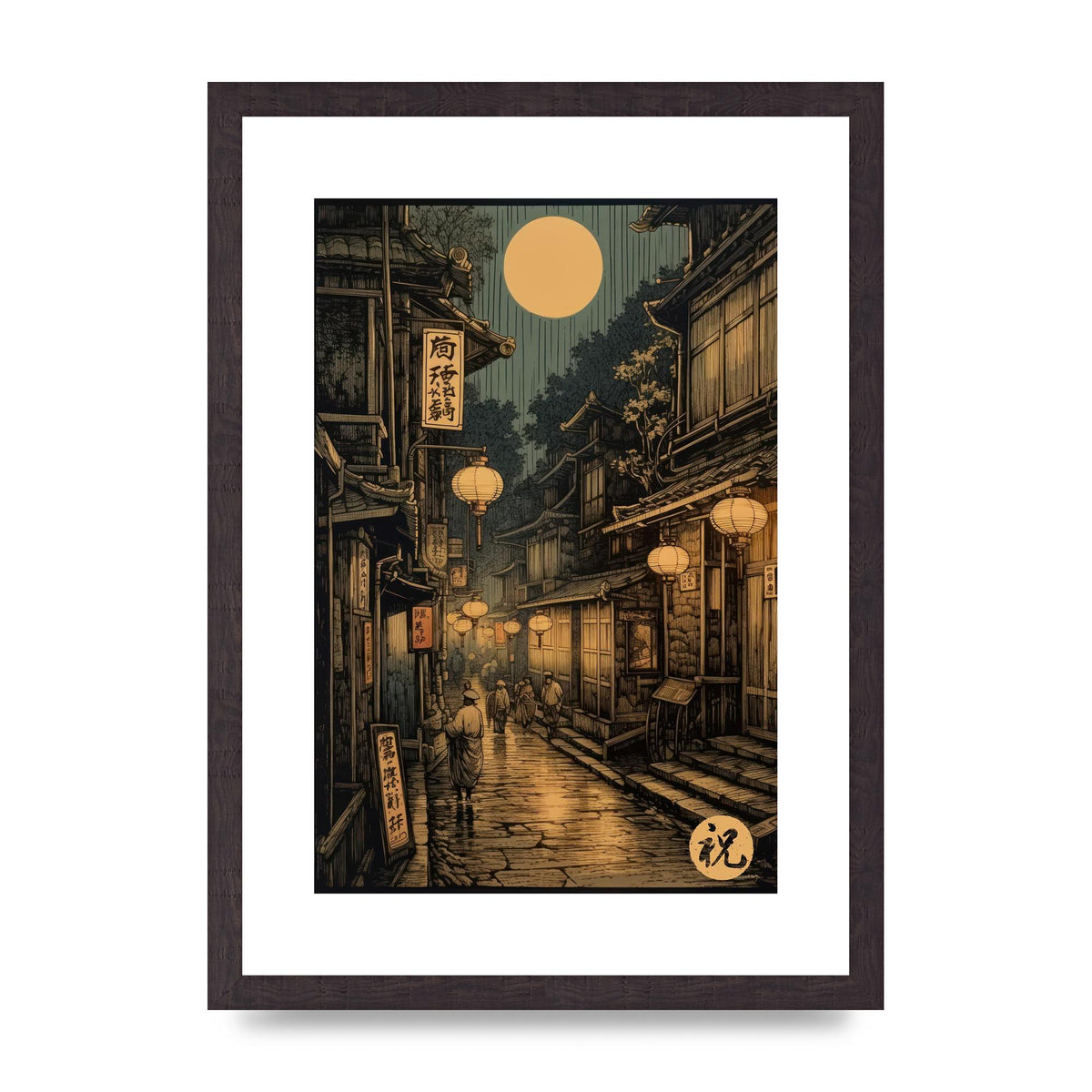Lantern-lit Alley in Old Japan Lithograph