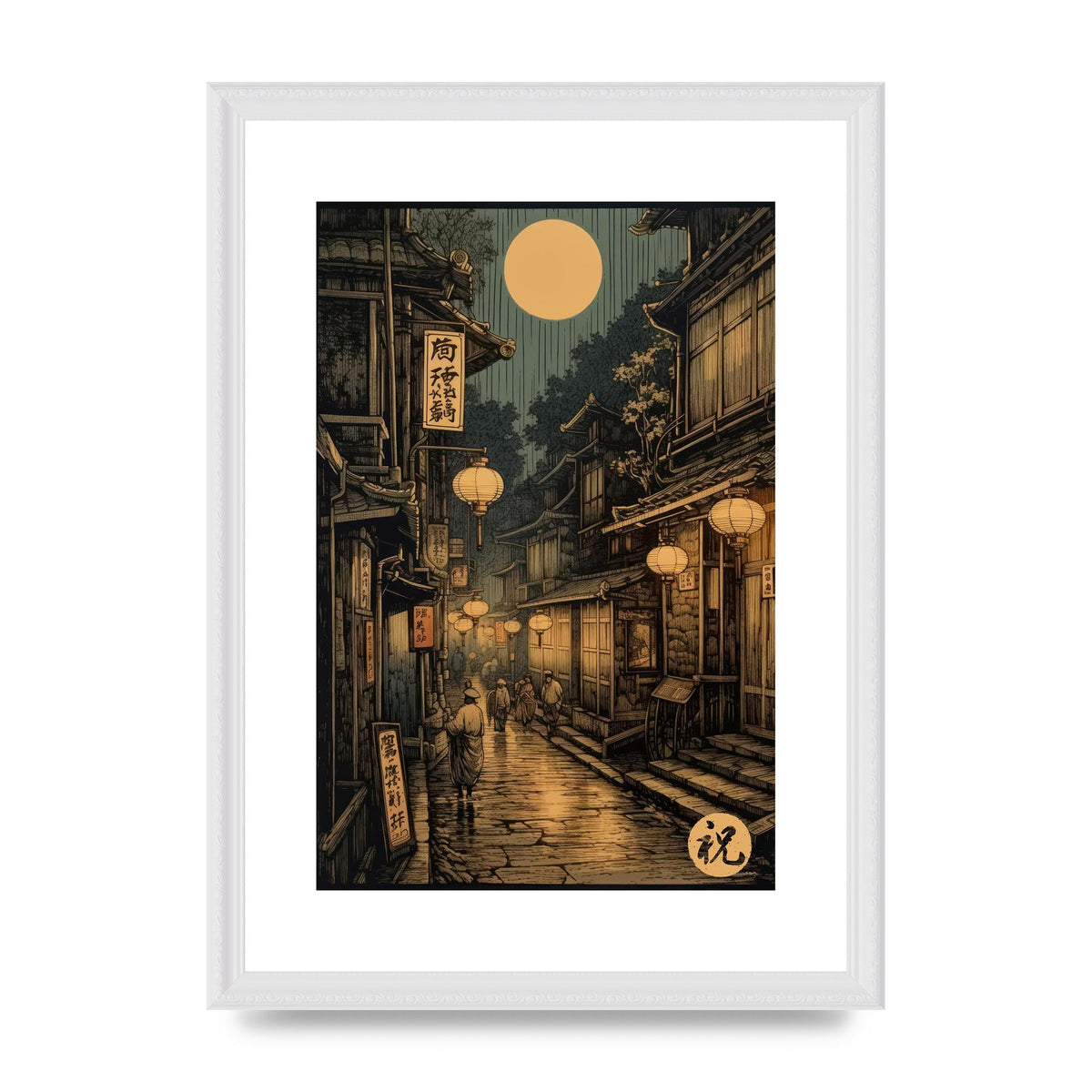 Lantern-lit Alley in Old Japan Lithograph