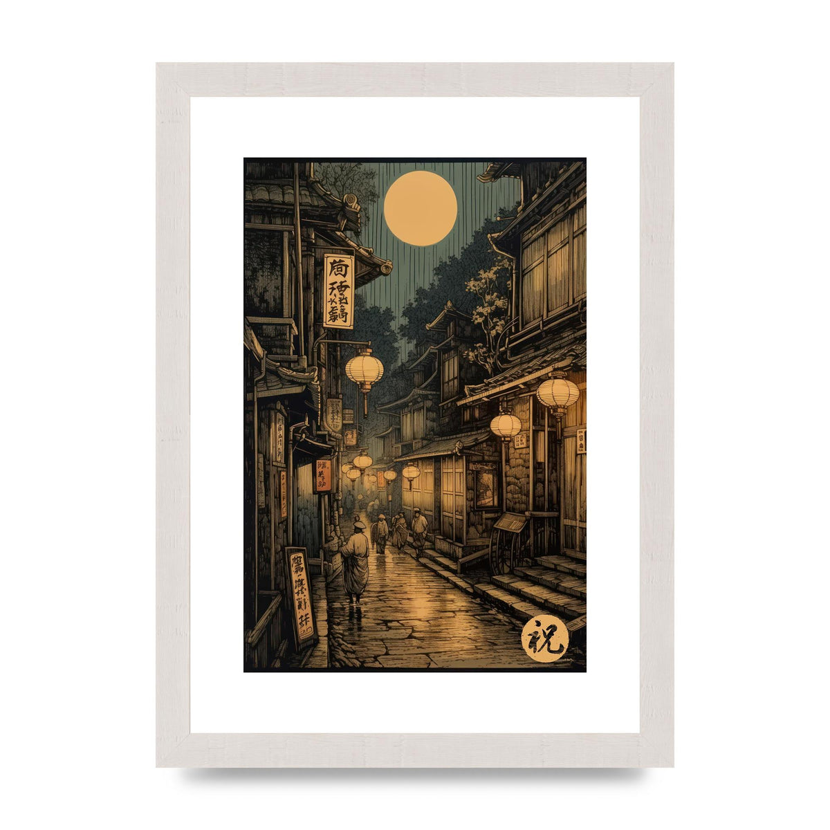 Lantern-lit Alley in Old Japan Lithograph