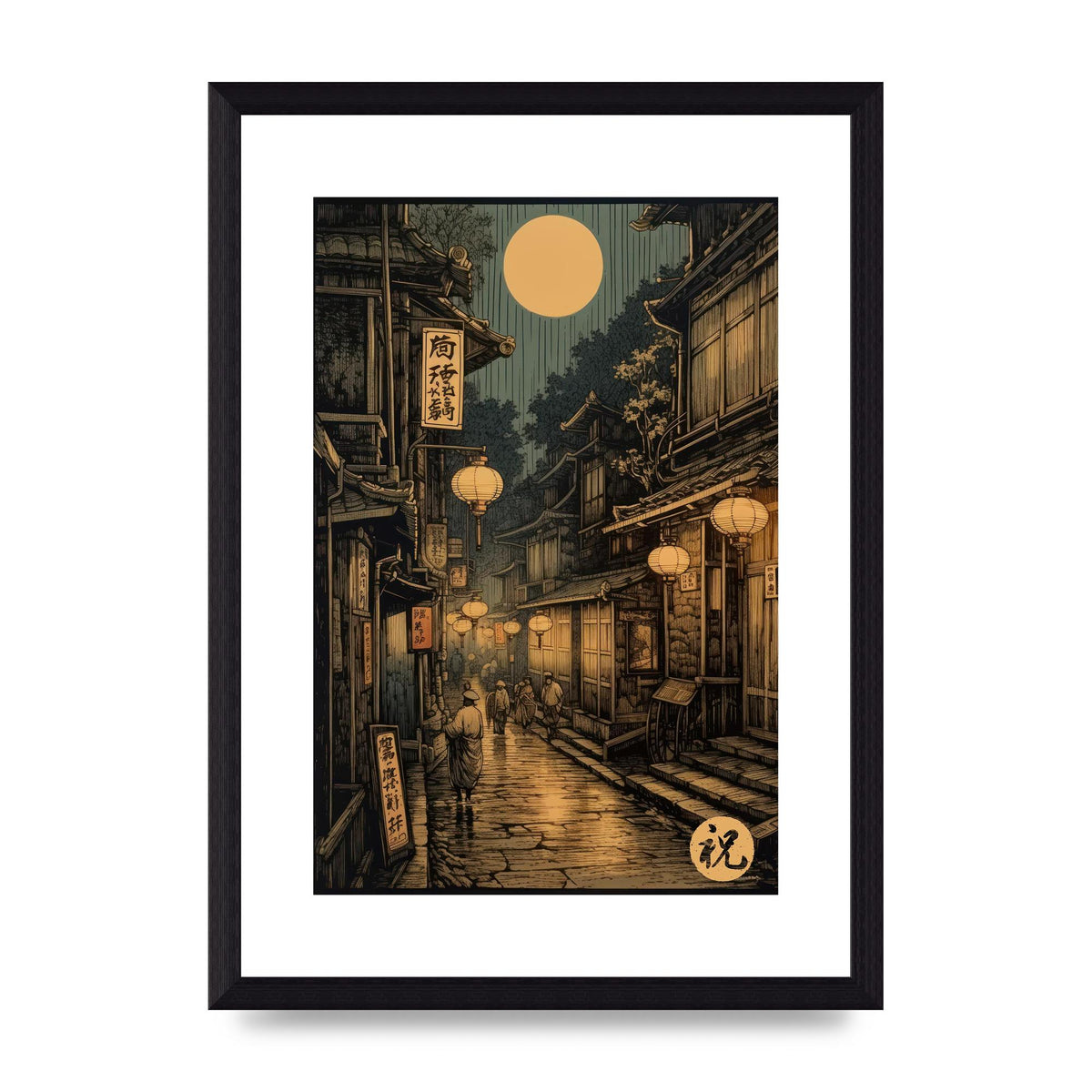 Lantern-lit Alley in Old Japan Lithograph