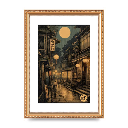 Lantern-lit Alley in Old Japan Lithograph