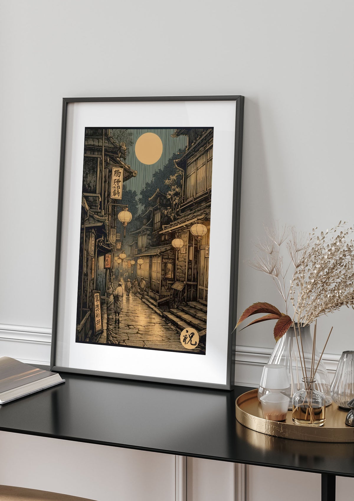 Lantern-lit Alley in Old Japan Lithograph