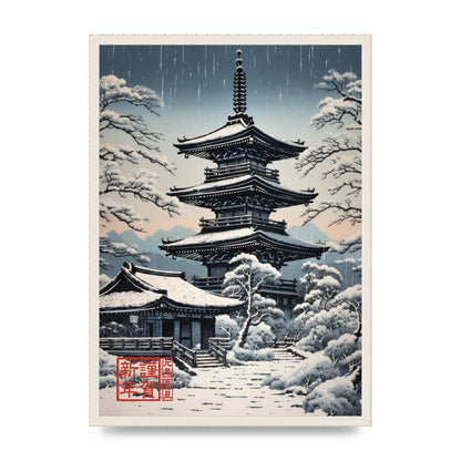 Winter Scene Woodblock Pagoda in Snow
