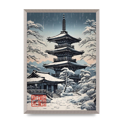Winter Scene Woodblock Pagoda in Snow