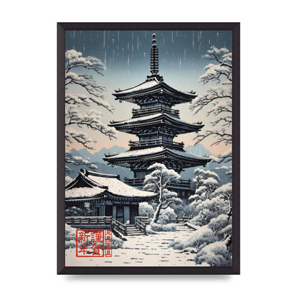 Winter Scene Woodblock Pagoda in Snow
