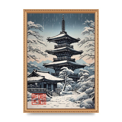 Winter Scene Woodblock Pagoda in Snow