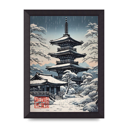 Winter Scene Woodblock Pagoda in Snow