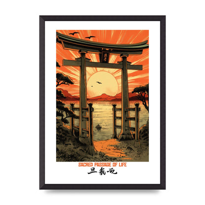 Sunset Hues Over Torii Gate Woodblock