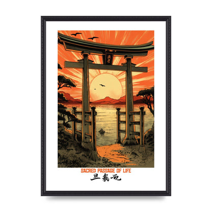 Sunset Hues Over Torii Gate Woodblock