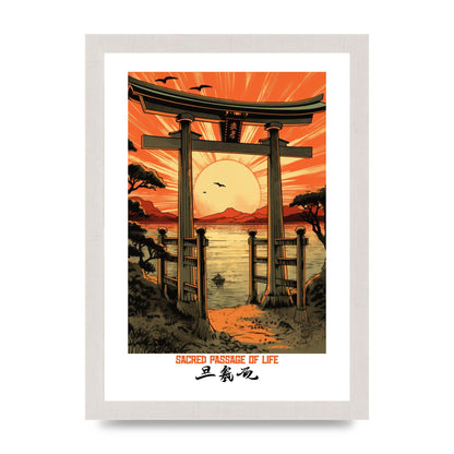 Sunset Hues Over Torii Gate Woodblock