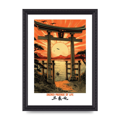 Sunset Hues Over Torii Gate Woodblock