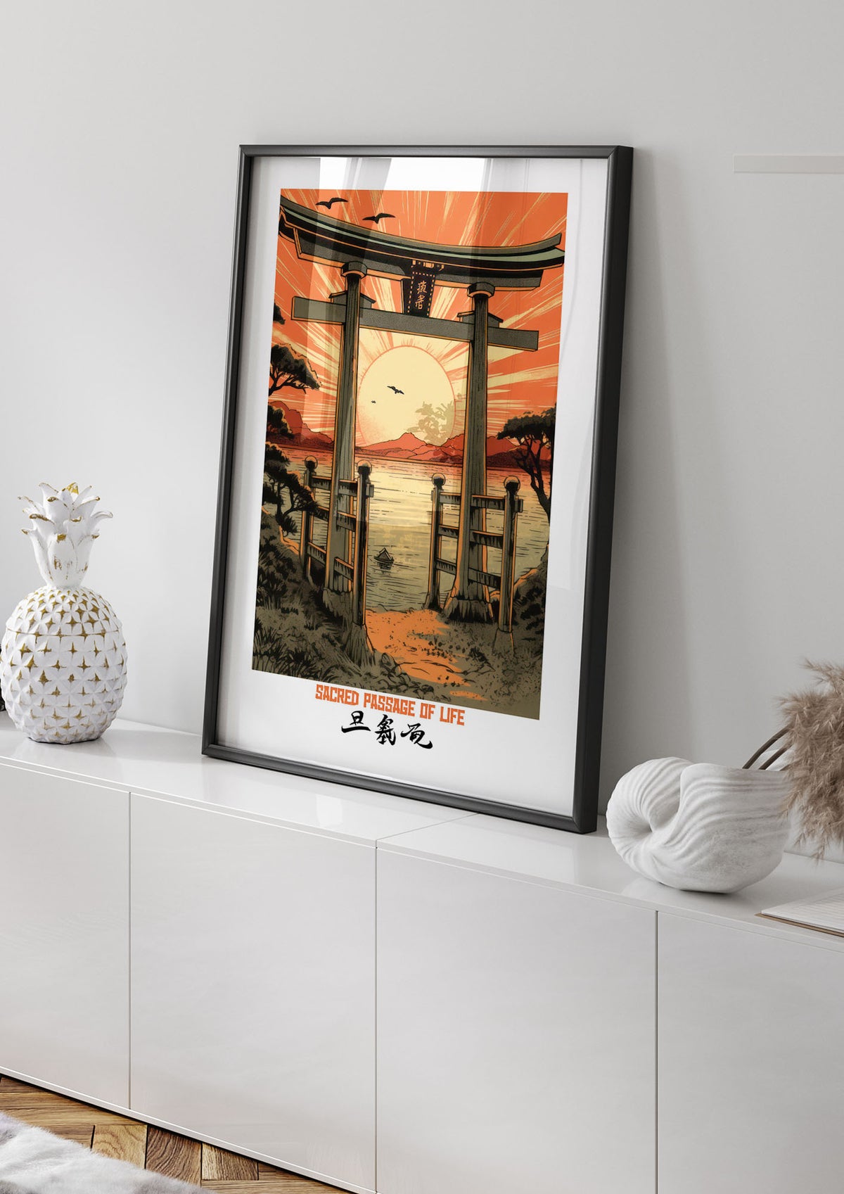 Sunset Hues Over Torii Gate Woodblock