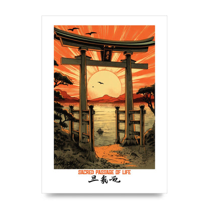 Sunset Hues Over Torii Gate Woodblock
